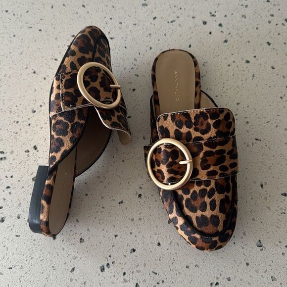 Ann Taylor Mules Flat Leopard Print Calf Hair Women's Size 5.5 Slip On Shoes EUC - Picture 12 of 12